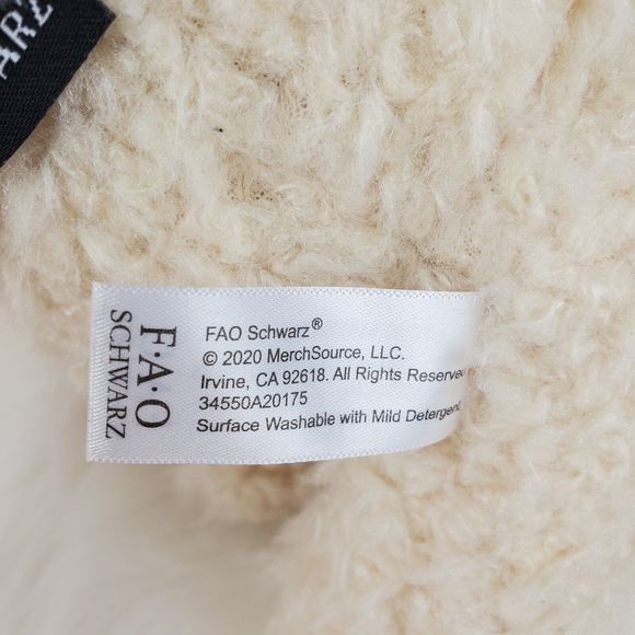 Fao Schwarz Cream Fuzzy Peach Striped Bow Teddy Bear Plush 9.5" NWT - Picture 12 of 14